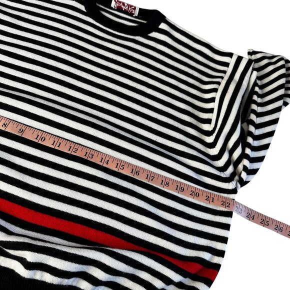Vintage 80s Dolman Sleeve Stripe Sweater Oversized Graphic Black White Red - Picture 8 of 9